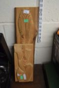 TWO CONTEMPORARY CARVED PINE PANELS FORMED AS ABSTRACT FEMALE NUDES