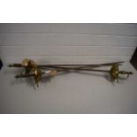 THREE VARIOUS REPRODUCTION RAPIER TYPE SWORDS