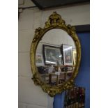 20TH CENTURY WALL MIRROR IN OVAL GILT FINISH FRAME WITH CHERUB MOUNTS
