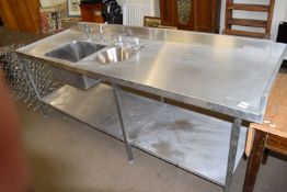 LARGE STAINLESS STEEL COMMERCIAL KITCHEN SINK AND PREPARATION TABLE, 230CM LONG