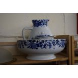 BLUE AND WHITE VICTORIAN WASH BOWL AND JUG