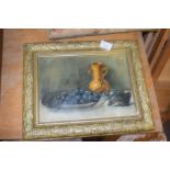 20TH CENTURY SCHOOL, STILL LIFE STUDY OF VASE AND A BUNCH OF GRAPES, WATERCOLOUR, GILT FRAMED