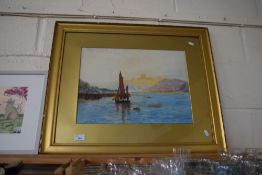 EARLY 20TH CENTURY SCHOOL, STUDY OF HARBOUR SCENE, WATERCOLOUR, GILT F/G