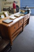 LARGE PINE FOUR DRAWER SIDE CABINET WITH SHELVES BENEATH, 240CM LONG