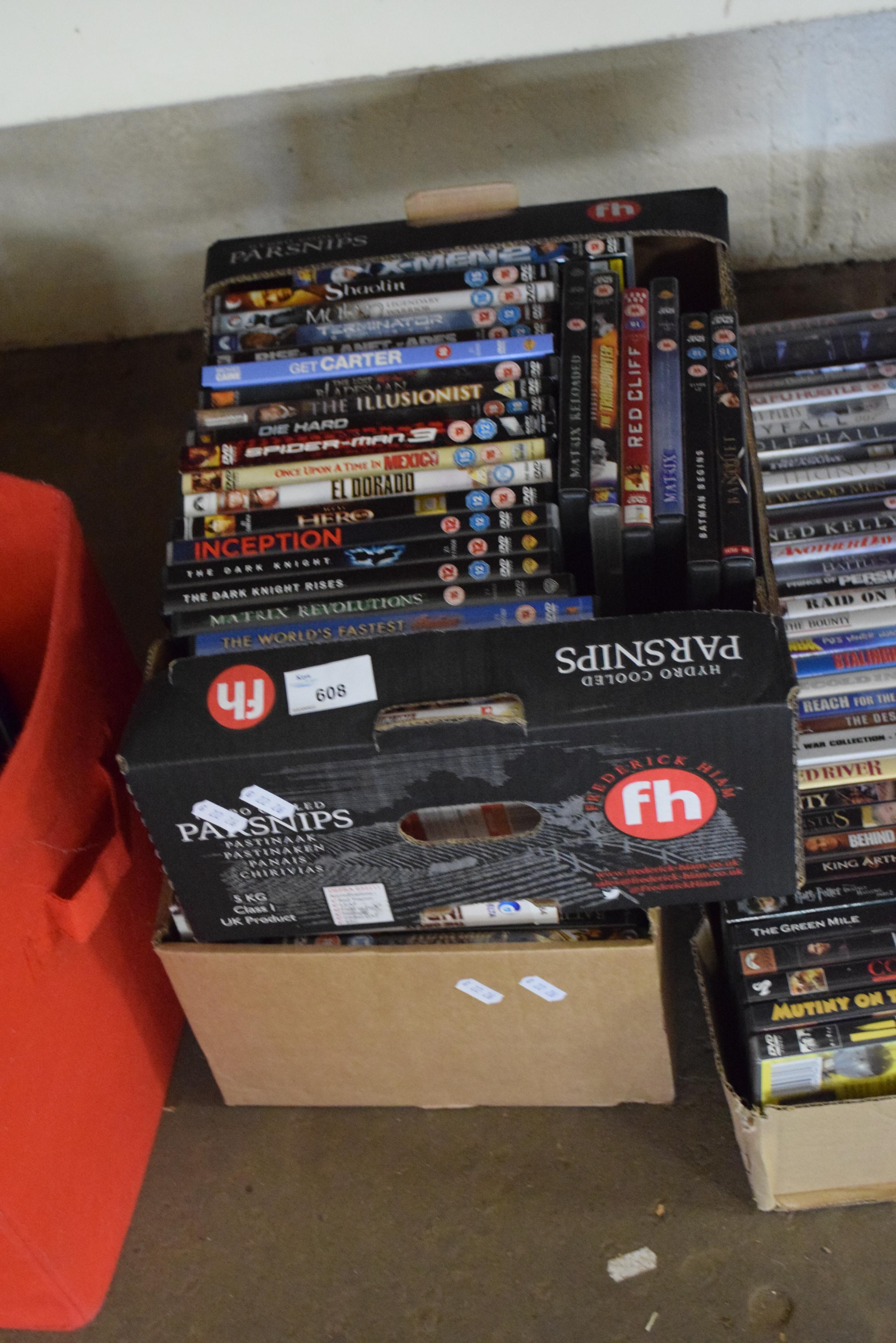 TWO SMALL BOXES OF DVDS