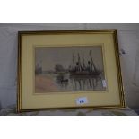 20TH CENTURY SCHOOL, STUDY OF A HARBOUR SCENE WITH MOORED BOATS, WATERCOLOUR, MARKED TO REVERSE 'THE