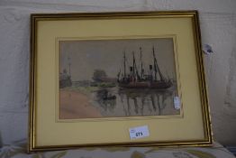 20TH CENTURY SCHOOL, STUDY OF A HARBOUR SCENE WITH MOORED BOATS, WATERCOLOUR, MARKED TO REVERSE 'THE