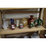 VARIOUS DECORATED VASES, CERAMIC FLOWERS, ETC