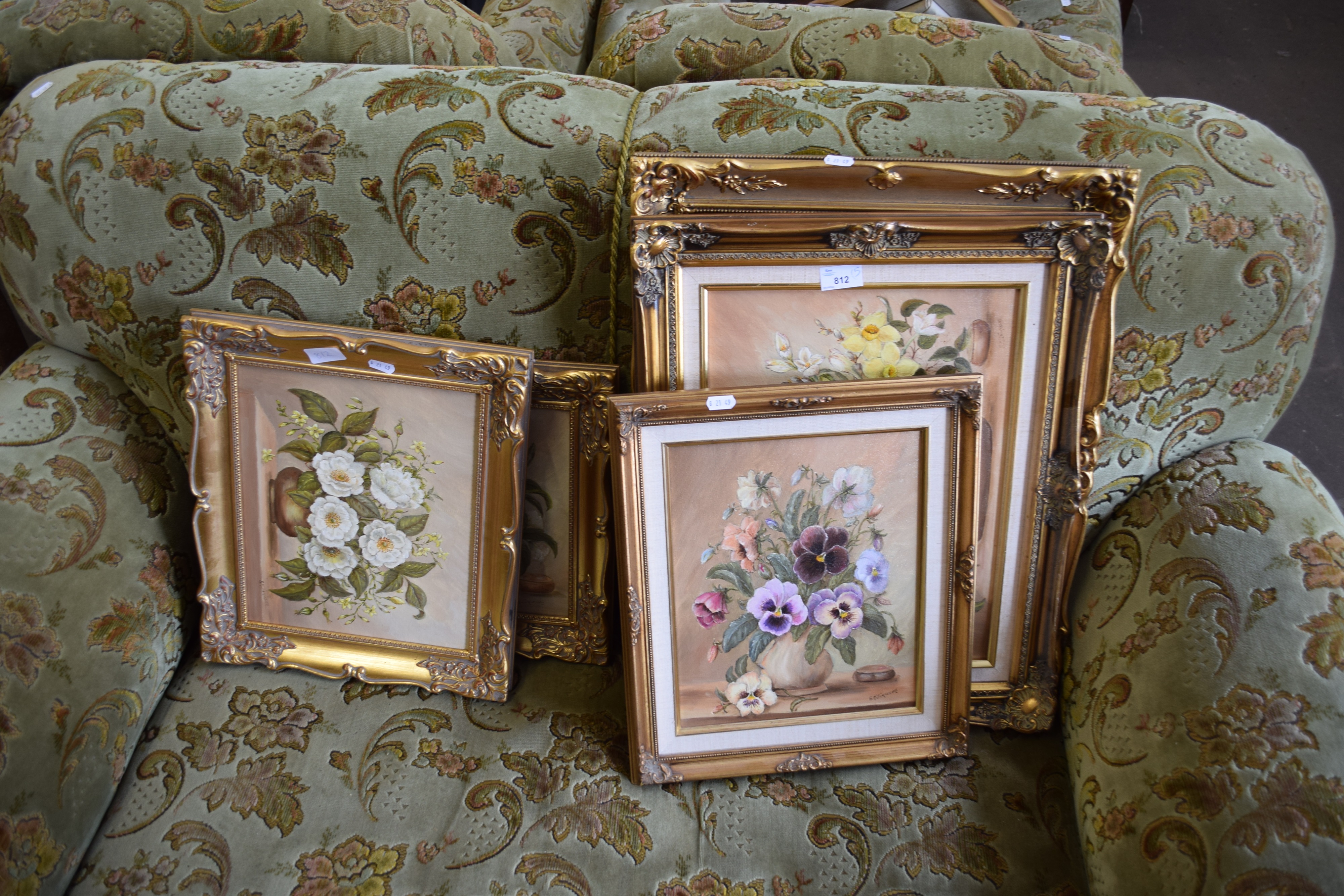 JAMIESON, FIVE STILL LIFE STUDIES OF FLOWERS, OIL ON CANVAS, GILT FRAMED, VARIOUS SIZES, LARGEST - Image 3 of 4