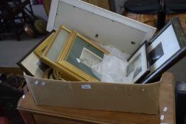 BOX OF ASSORTED PICTURES TO INCLUDE WATERCOLOURS, ENGRAVINGS, ETC