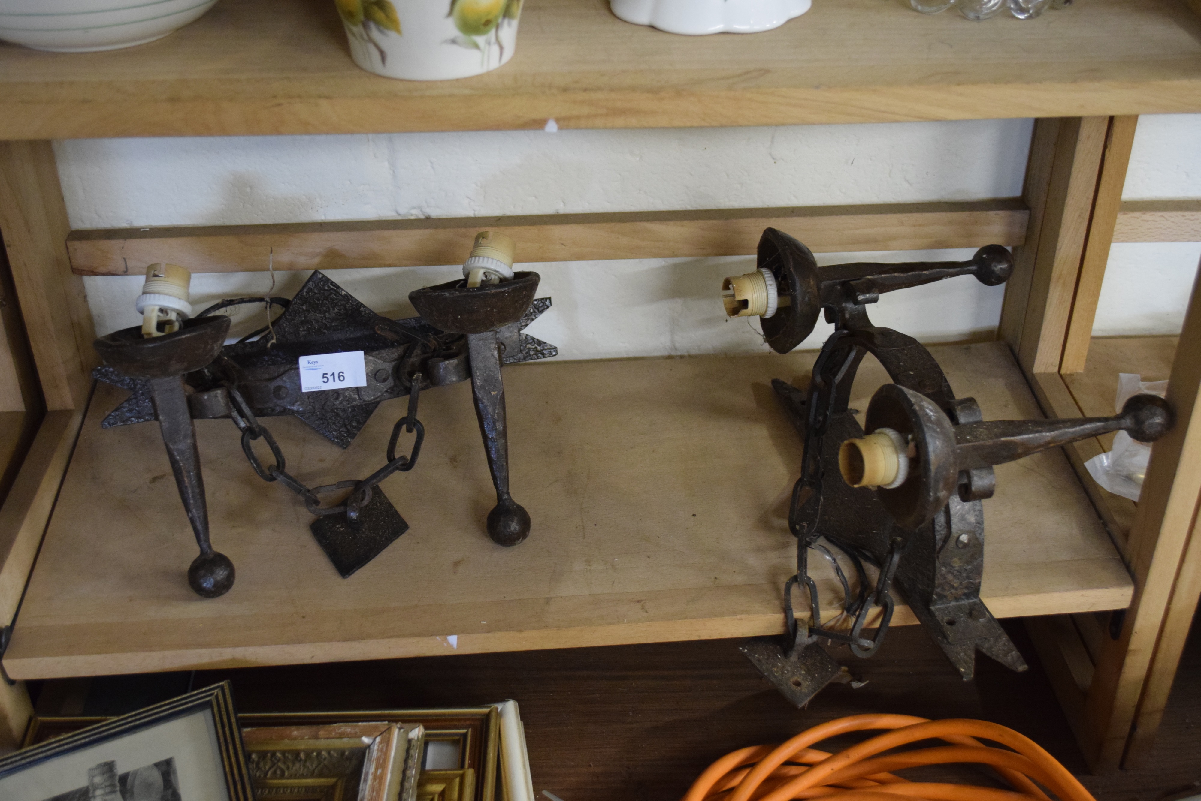 PAIR OF IRON TWO-LIGHT WALL SCONCES