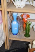 FOUR ART GLASS VASES TO INCLUDE A JACK IN THE PULPIT VASE
