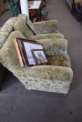EARLY 20TH CENTURY GREEN FLORAL UPHOLSTERED THREE PIECE SUITE