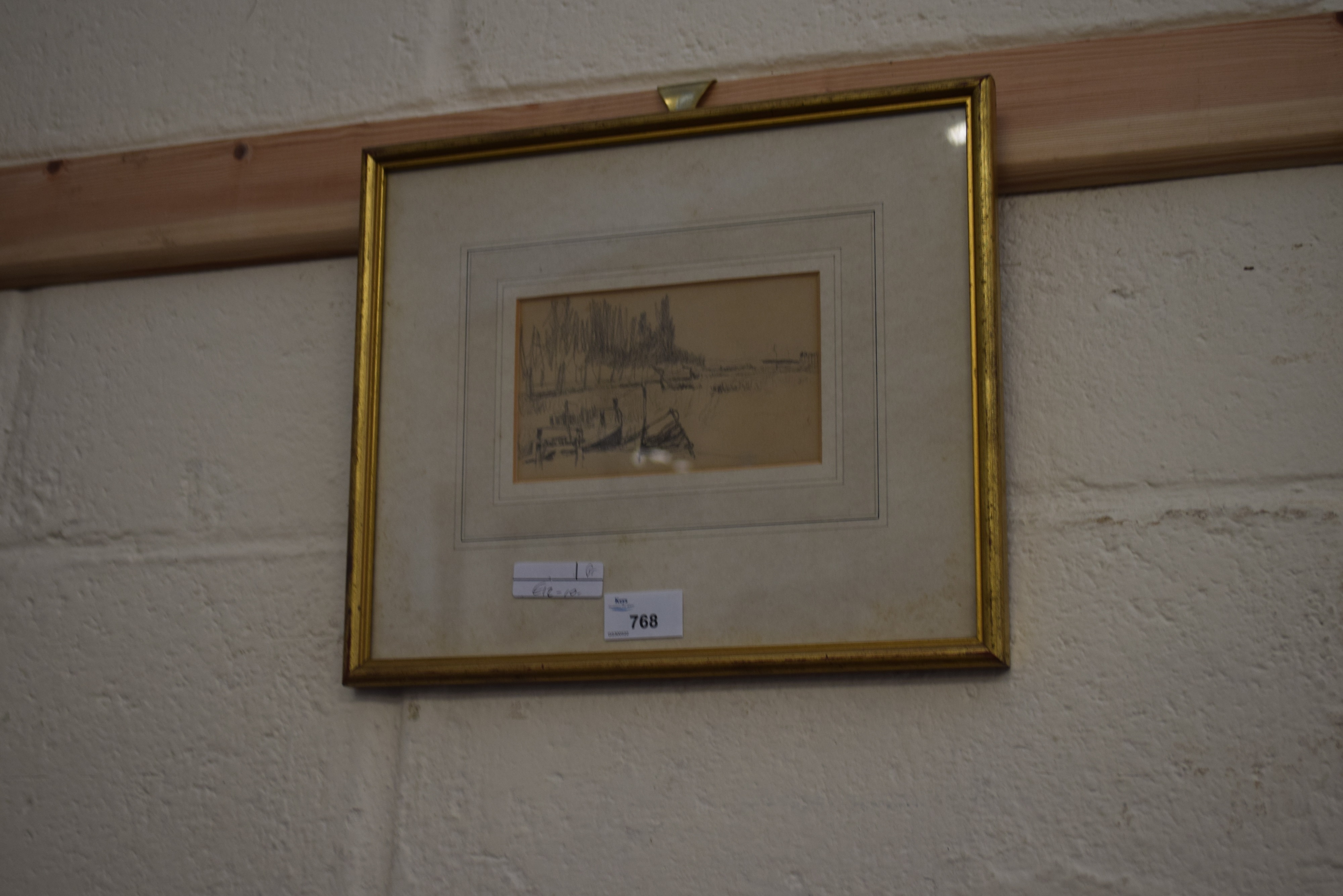 19TH/EARLY 20TH CENTURY SCHOOL, PENCIL SKETCH, RIVER SCENE, UNSIGNED, F/G - Image 2 of 2