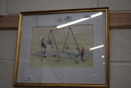 John Hunt (British 20th Century), Children playing, pencil, watercolour, signed, 7 x 10ins