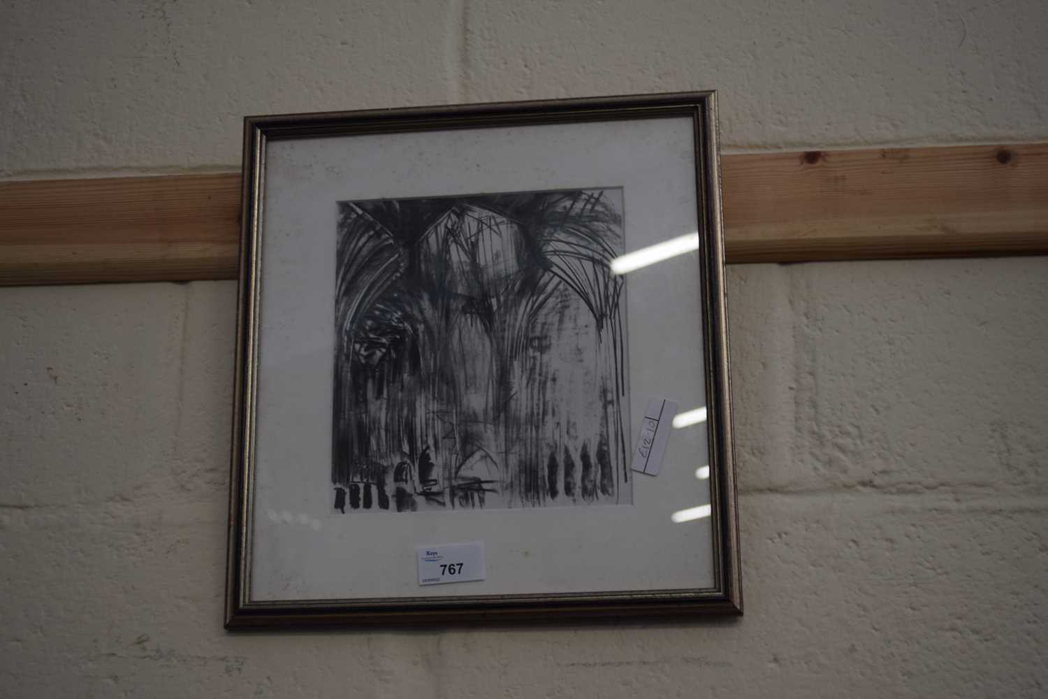 20TH CENTURY SCHOOL, ABSTRACT STUDY OF CATHEDRAL INTERIOR, UNSIGNED