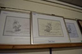 Kenneth Grant (British 20th Century), A series of sketches of tall ships during the Age of Sail: '