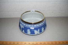 WEDGWOOD JASPERWARE SALAD BOWL WITH SILVER PLATED COLLAR