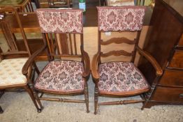 PAIR OF EDWARDIAN MAHOGANY FRAMED ARMCHAIRS WITH FLORAL UPHOLSTERY