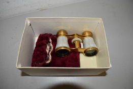 PAIR OF MOTHER OF PEARL MOUNTED OPERA GLASSES AND OTHER SMALL ITEMS