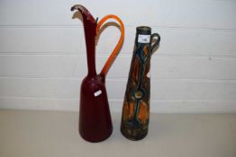 CONTINENTAL ART NOUVEAU STYLE TAPERING JUG PLUS A FURTHER RUBY GLASS JUG (2)