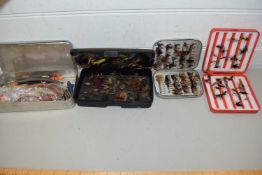 FOUR VARIOUS CASES OF FISHING FLIES AND LURES