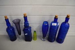 MODERN BLUE GLASS BOTTLES AND OTHER ITEMS