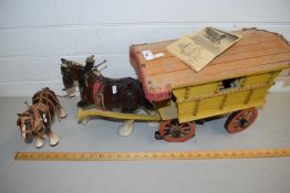 MODEL ROMANY CARAVAN WITH TWO CERAMIC HORSES