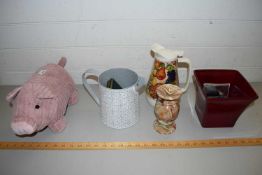 PIG FORMED DOOR STOP, POLISHED STONE VASE AND OTHER WARES
