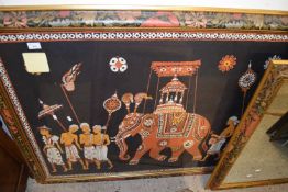 CONTEMPORARY INDIAN PICTURE - ELEPHANT PROCESSION, IN FLORAL FRAME