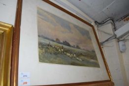 19TH CENTURY SCHOOL, STUDY OF SHEPHERDS AND SHEEP IN PASTURE, UNSIGNED, F/G