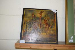 PAINTED PANEL DEPICTING A CRUCIFIXION SCENE, MARKED 'HARRY W POTTER'