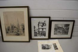 MIXED PICTURES TO INCLUDE A LITHOGRAPH OF NORWICH CATHEDRAL, ENGRAVING ENTRANCE TO BISHOPS PALACE