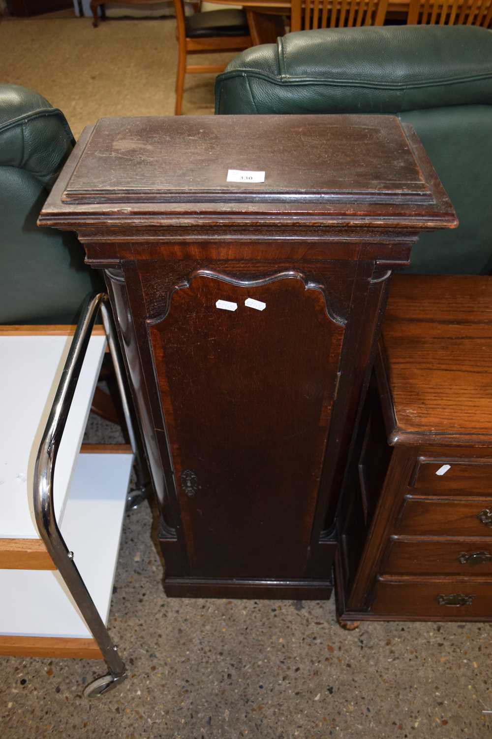 SMALL 19TH CENTURY ONE DOOR CABINET FORMED FROM A LONGCASE CLOCK CASE