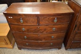 19TH CENTURY MAHOGANY BOW FRONT CHEST OF TWO SHORT OVER THREE LONG DRAWERS (A/F)