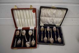 TWO CASES OF SILVER PLATED TEA SPOONS