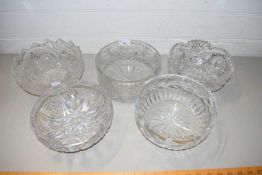 FIVE CUT GLASS BOWLS