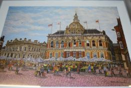 GEORGE LOCKWOOD, COLOURED PRINT, IPSWICH TOWN HALL AND OLD POST OFFICE ON MARKET DAY, F/G
