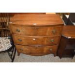 SMALL 19TH CENTURY MAHOGANY BOW FRONT CHEST OF DRAWERS, 87CM WIDE