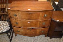 SMALL 19TH CENTURY MAHOGANY BOW FRONT CHEST OF DRAWERS, 87CM WIDE