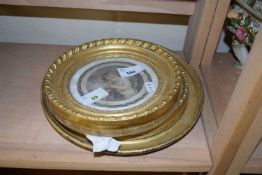 THREE SMALL PRINTS IN CIRCULAR GILT FRAMES