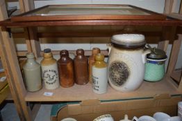 VARIOUS MIXED GINGER BEER BOTTLES, STONEWARE HOT WATER BOTTLE, RUMTOPF POT ETC