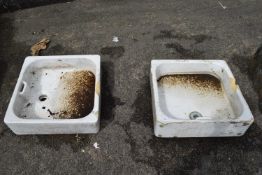 TWO WHITE SHALLOW CERAMIC SINKS BY ROYAL DOULTON