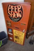 SMALL PAINTED WOODEN CUPBOARD MARKED 'PEEP SHOW'