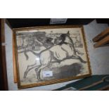 SMALL FRAMED STUDY OF BULLFIGHTING AND A NEEDLEWORK PICTURE AFTER LOWRY