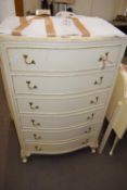 20TH CENTURY WHITE SERPENTINE FRONT SIX DRAWER BEDROOM CHEST