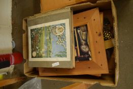 BOX OF MIXED PICTURES AND HOUSEHOLD SUNDRIES