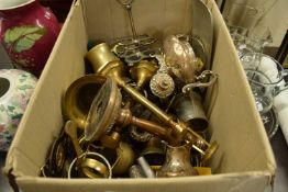 LARGE BOX OF MIXED COPPER, BRASS AND SILVER PLATED WARES