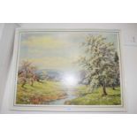 OLEOGRAPH PRINT - MOUNTAIN SCENE, FRAMED