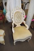 BUTTON BACK SIDE CHAIR WITH FLORAL CARVED FRAME